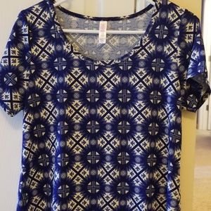 LuLaRoe XS Classic, blue-off white print, EUC